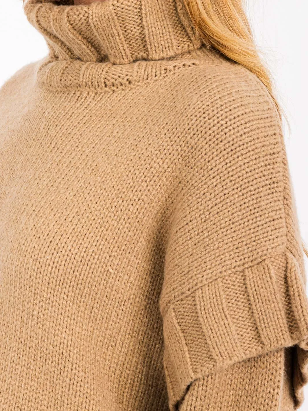 WOMEN'S LONG SLEEVE TURTLE NECK RUFFLE DETAILED PULLOVER SWEATER