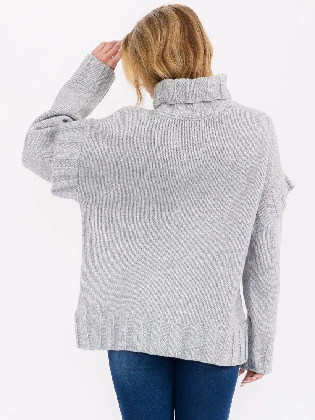 WOMEN'S LONG SLEEVE TURTLE NECK RUFFLE DETAILED PULLOVER SWEATER