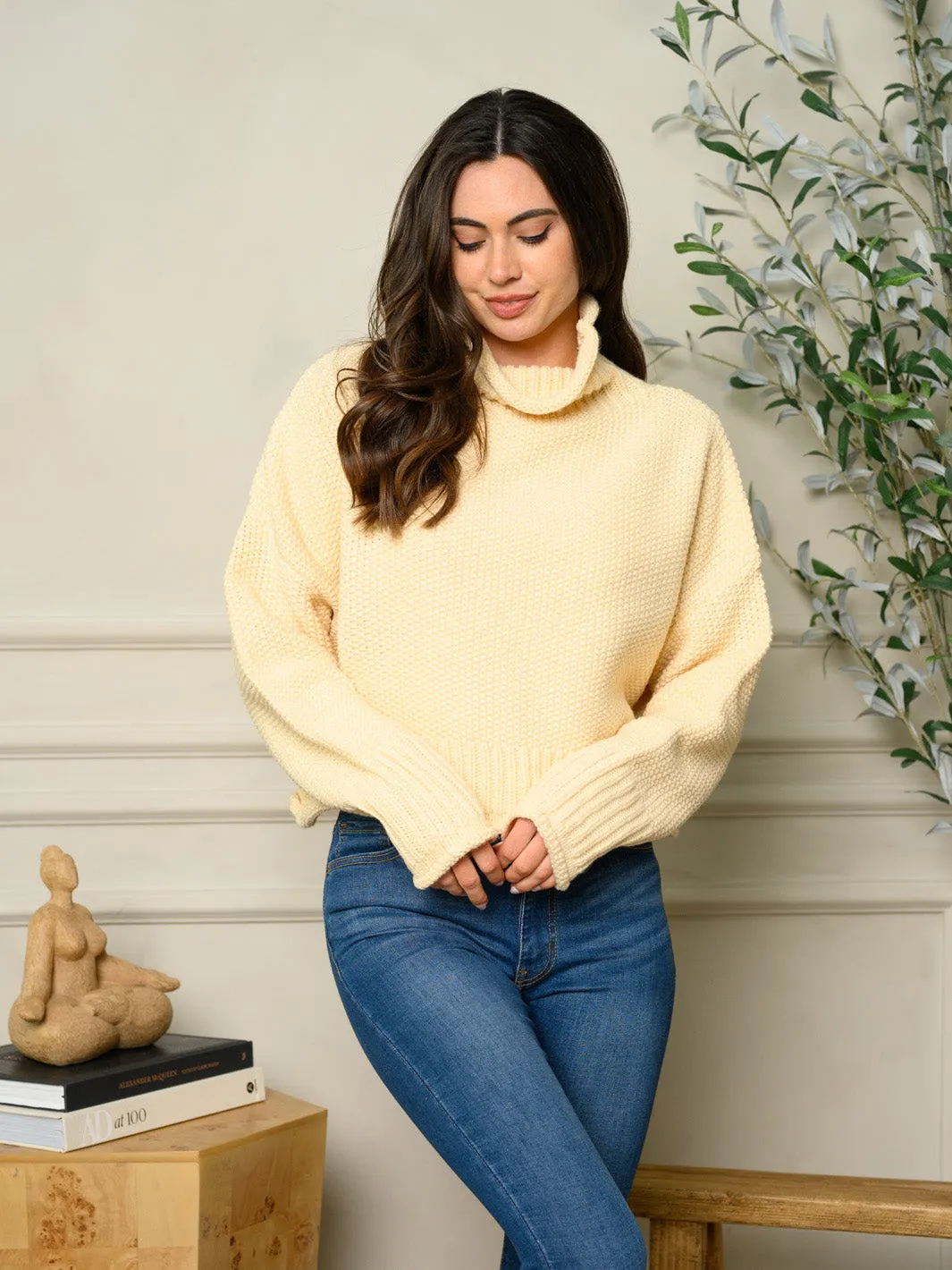 WOMEN'S LONG SLEEVE TURTLE NECK SWEATER