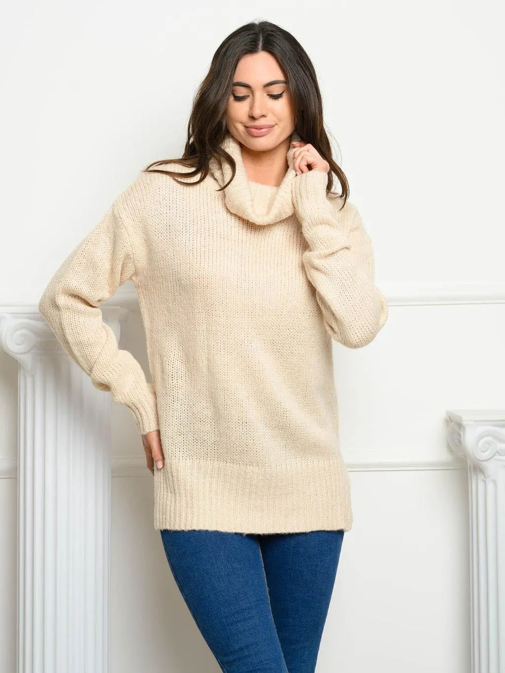 WOMEN'S LONG SLEEVE TURTLE NECK SWEATER