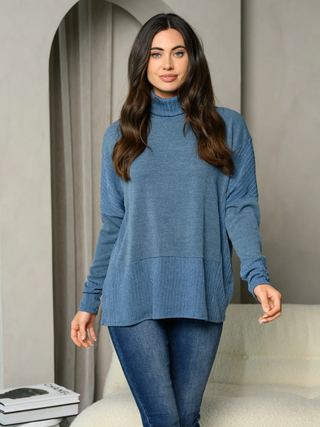 WOMEN'S LONG SLEEVE TURTLE NECK TUNIC TOP