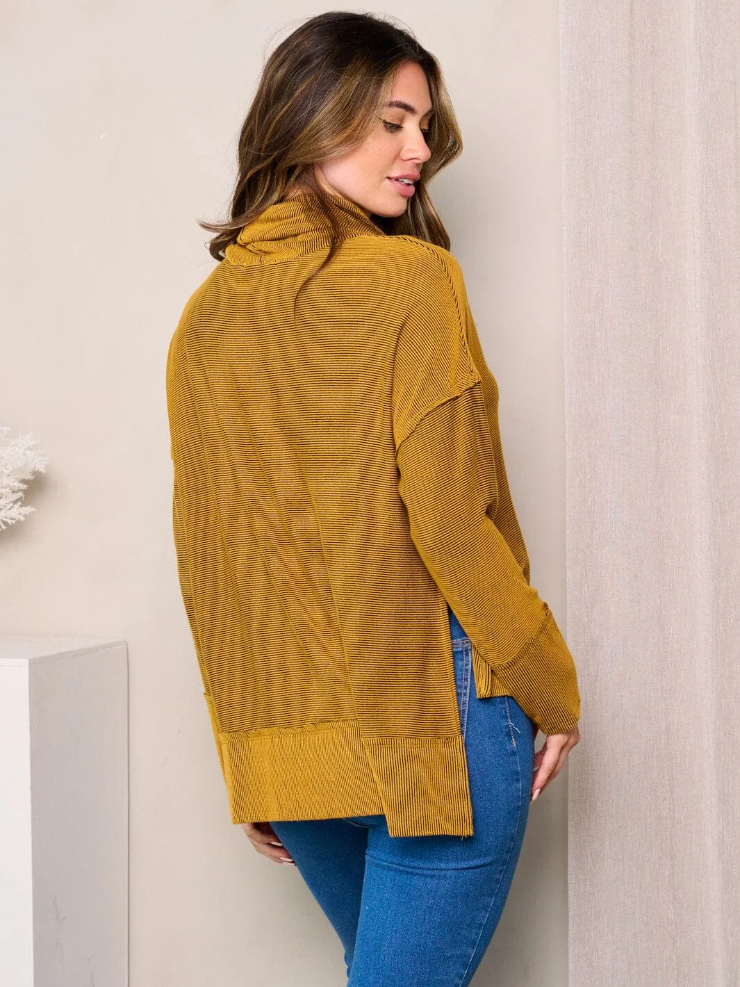 WOMEN'S LONG SLEEVES TURTLE NECK TUNIC TOP