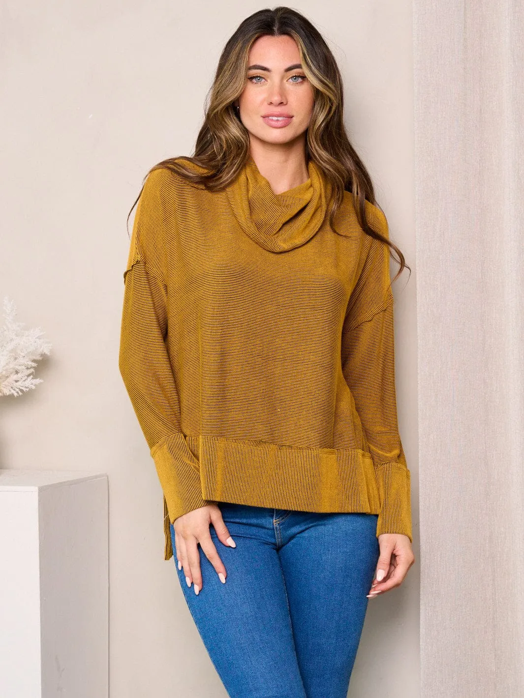 WOMEN'S LONG SLEEVES TURTLE NECK TUNIC TOP
