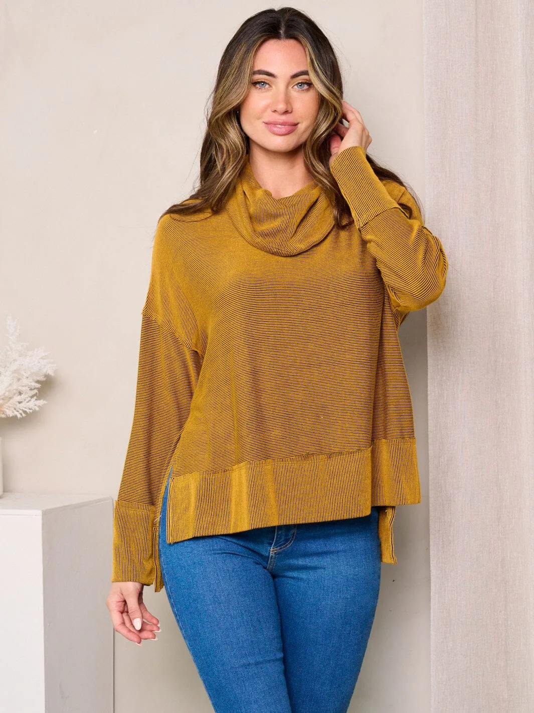 WOMEN'S LONG SLEEVES TURTLE NECK TUNIC TOP