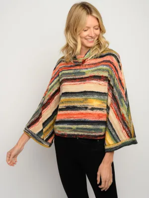 WOMEN'S MULTI STRIPES DOLMAN SLEEVE TURTLE NECK TOP