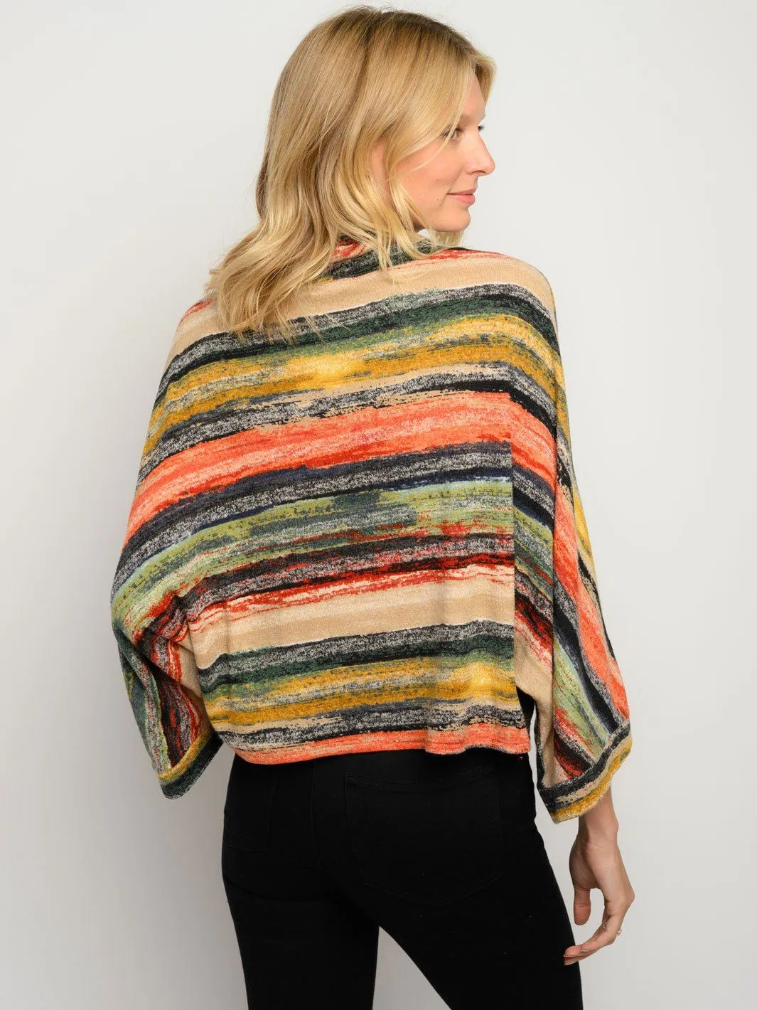WOMEN'S MULTI STRIPES DOLMAN SLEEVE TURTLE NECK TOP
