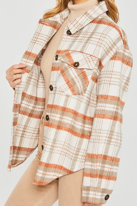 Women's Plaid Bust Pockets Shacket