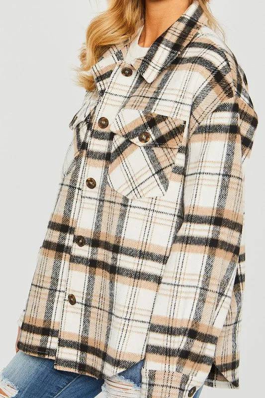 Women's Plaid Bust Pockets Shacket