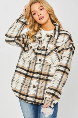 Women's Plaid Bust Pockets Shacket