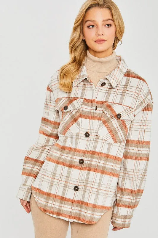 Women's Plaid Bust Pockets Shacket
