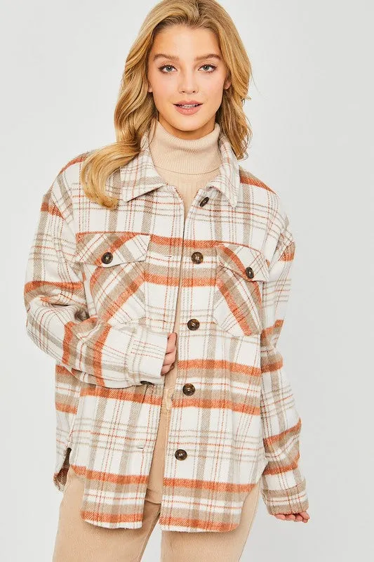 Women's Plaid Bust Pockets Shacket