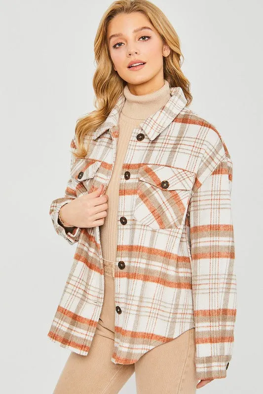 Women's Plaid Bust Pockets Shacket