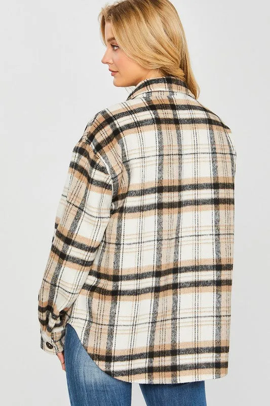 Women's Plaid Bust Pockets Shacket