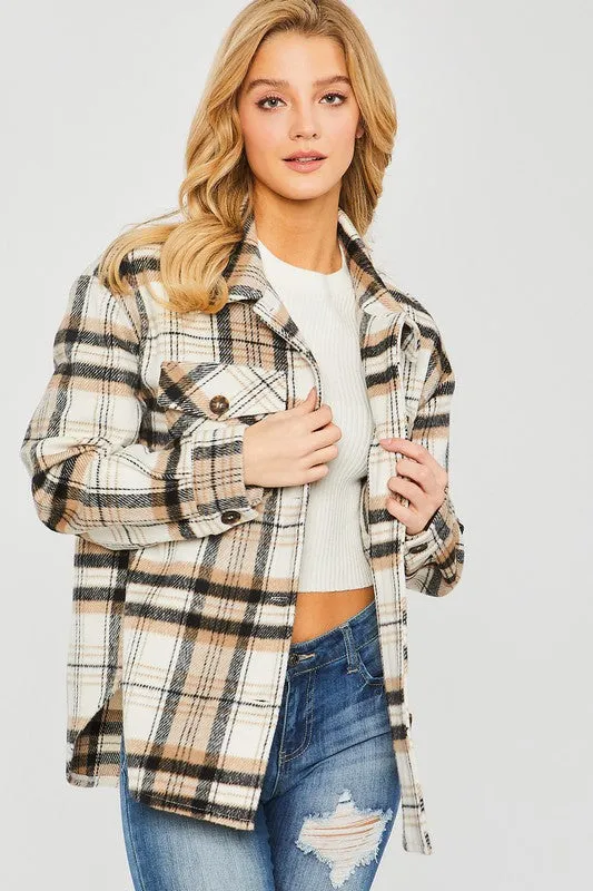 Women's Plaid Bust Pockets Shacket