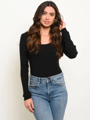 WOMEN'S RIB ROUND NECK LONG SLEEVE BODYSUIT