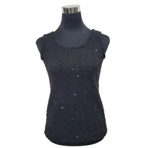 WOMEN'S ROUND NECK TANK TOP GLITTER KNIT BLACK