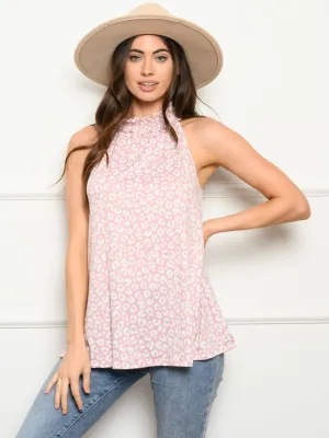 WOMEN'S SLEEVELESS TURTLE NECK ANIMAL PRINT TOP