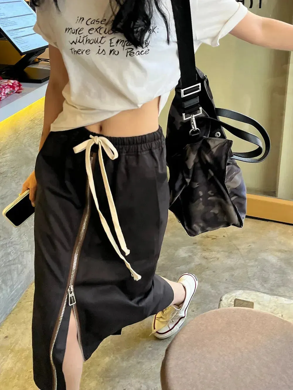 Women's Straight zip down Midi Pencil Skirt street style