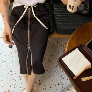 Women's Straight zip down Midi Pencil Skirt street style