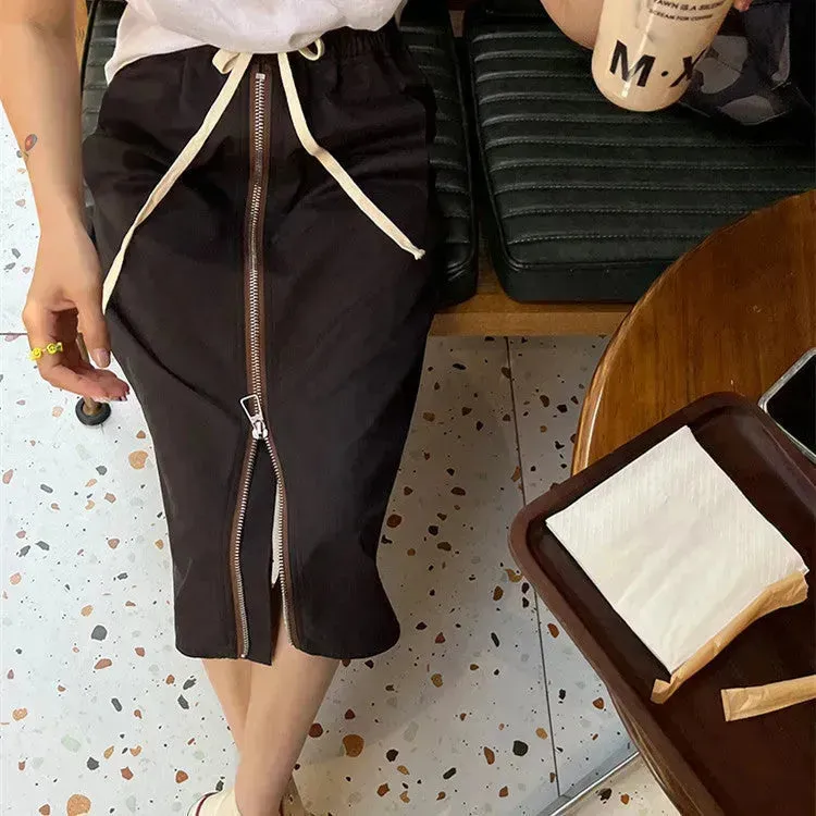 Women's Straight zip down Midi Pencil Skirt street style