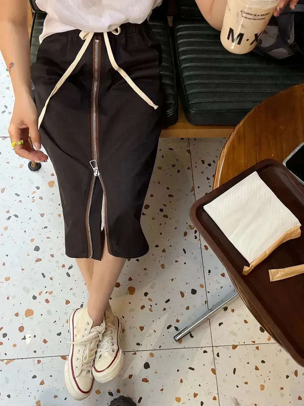 Women's Straight zip down Midi Pencil Skirt street style