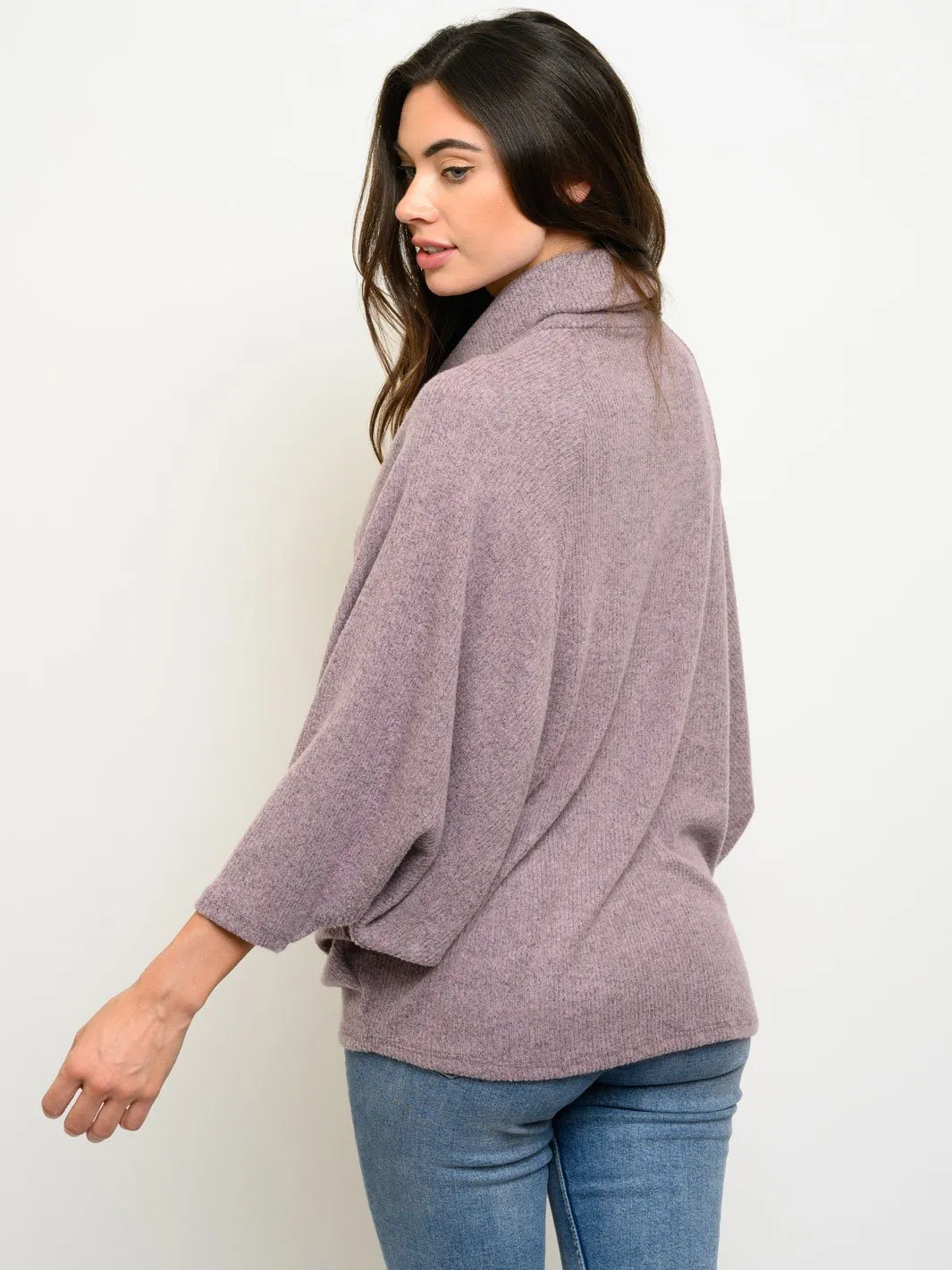 WOMEN'S TURTLE NECK 3/4 SLEEVES TUNIC TOP