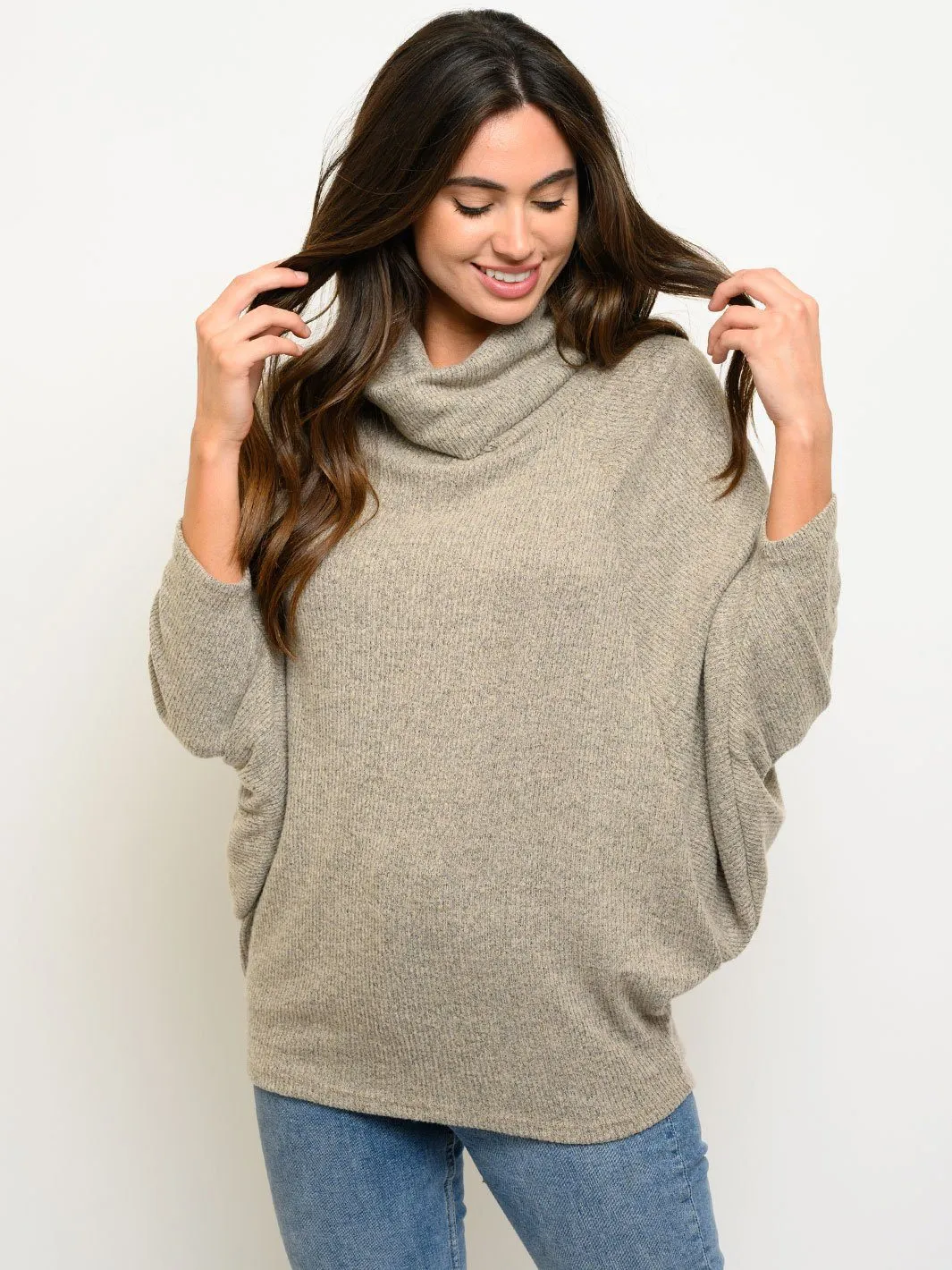 WOMEN'S TURTLE NECK 3/4 SLEEVES TUNIC TOP