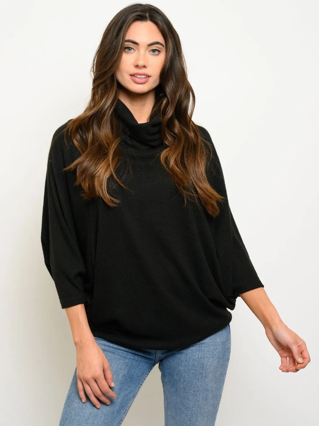 WOMEN'S TURTLE NECK 3/4 SLEEVES TUNIC TOP