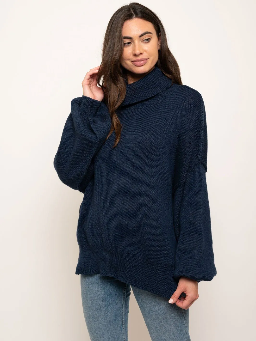 WOMEN'S TURTLE NECK LONG SLEEVES KNIT SWEATER