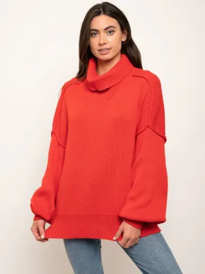 WOMEN'S TURTLE NECK LONG SLEEVES KNIT SWEATER