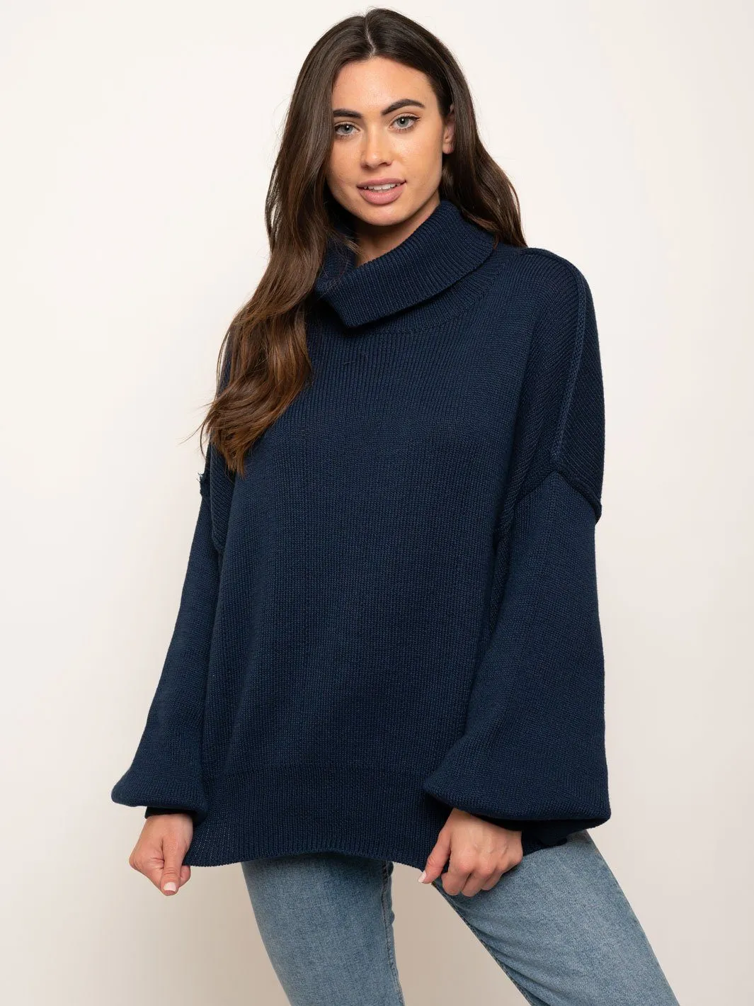 WOMEN'S TURTLE NECK LONG SLEEVES KNIT SWEATER