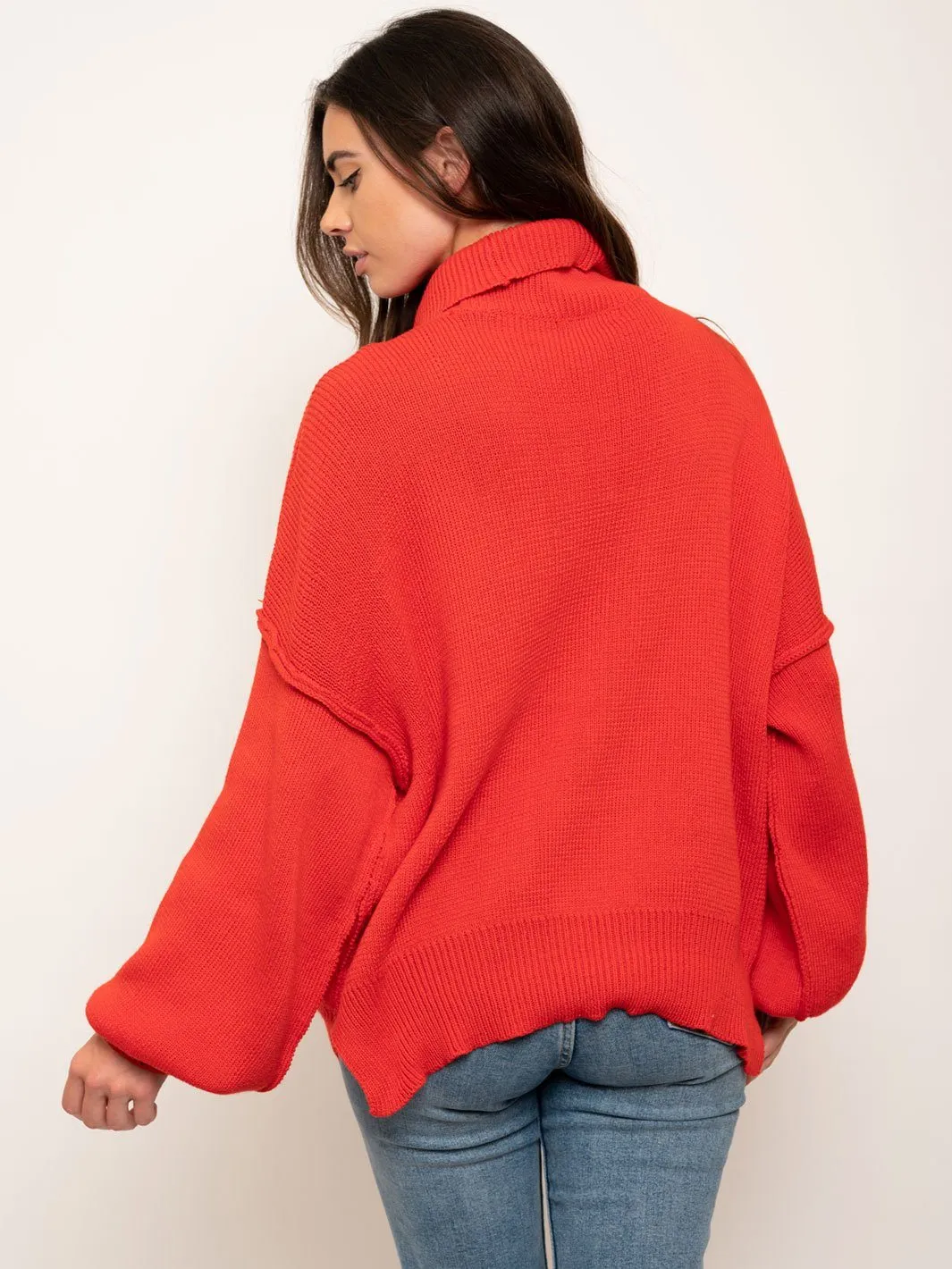 WOMEN'S TURTLE NECK LONG SLEEVES KNIT SWEATER