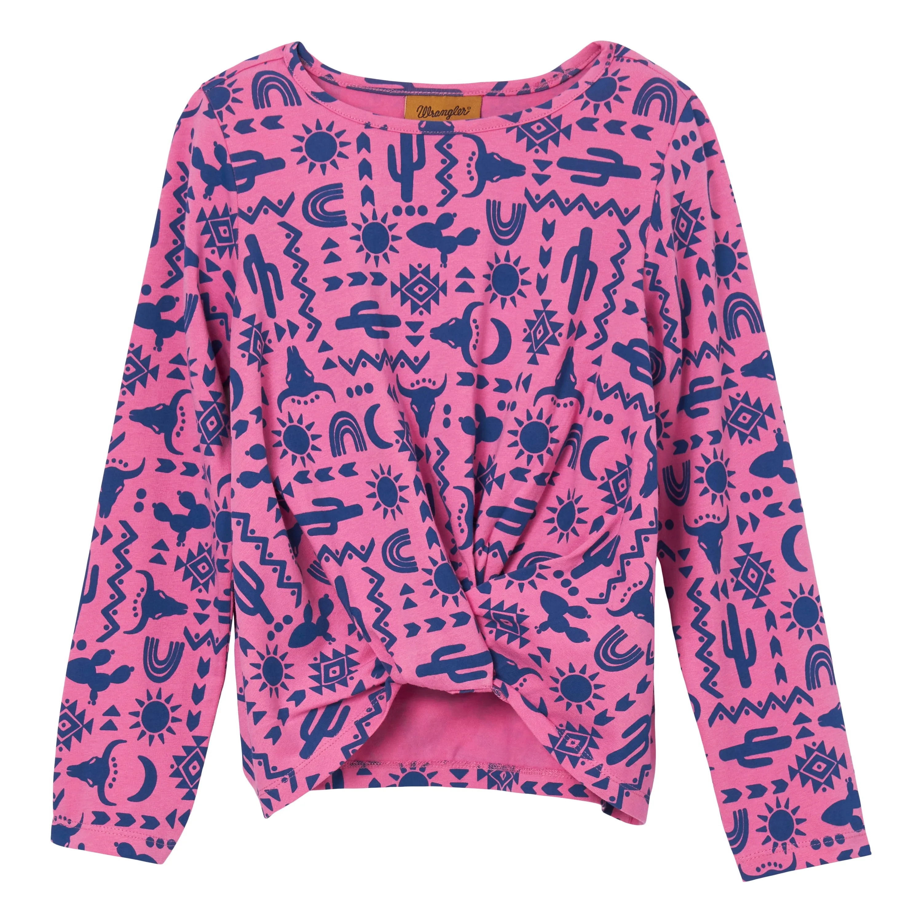 Wrangler Girls Pink/Blue Southwest Print Twist Front Top