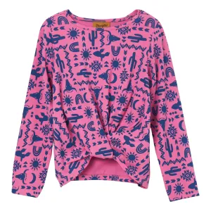 Wrangler Girls Pink/Blue Southwest Print Twist Front Top