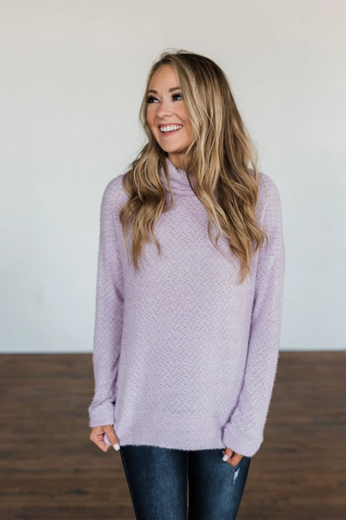 Writing Love Notes Turtle Neck Sweater- Lilac