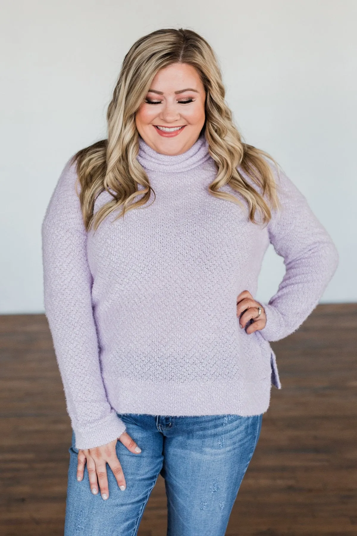 Writing Love Notes Turtle Neck Sweater- Lilac