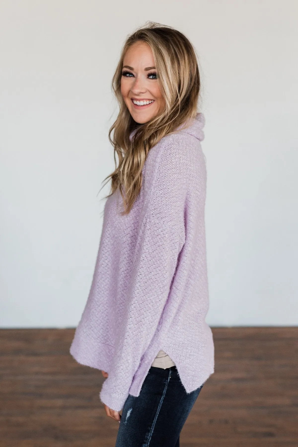 Writing Love Notes Turtle Neck Sweater- Lilac