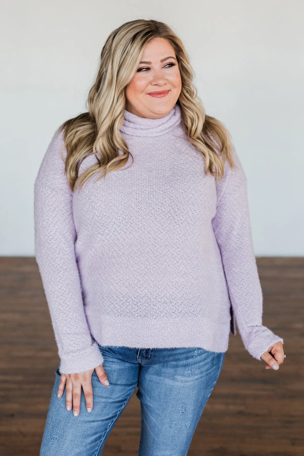 Writing Love Notes Turtle Neck Sweater- Lilac