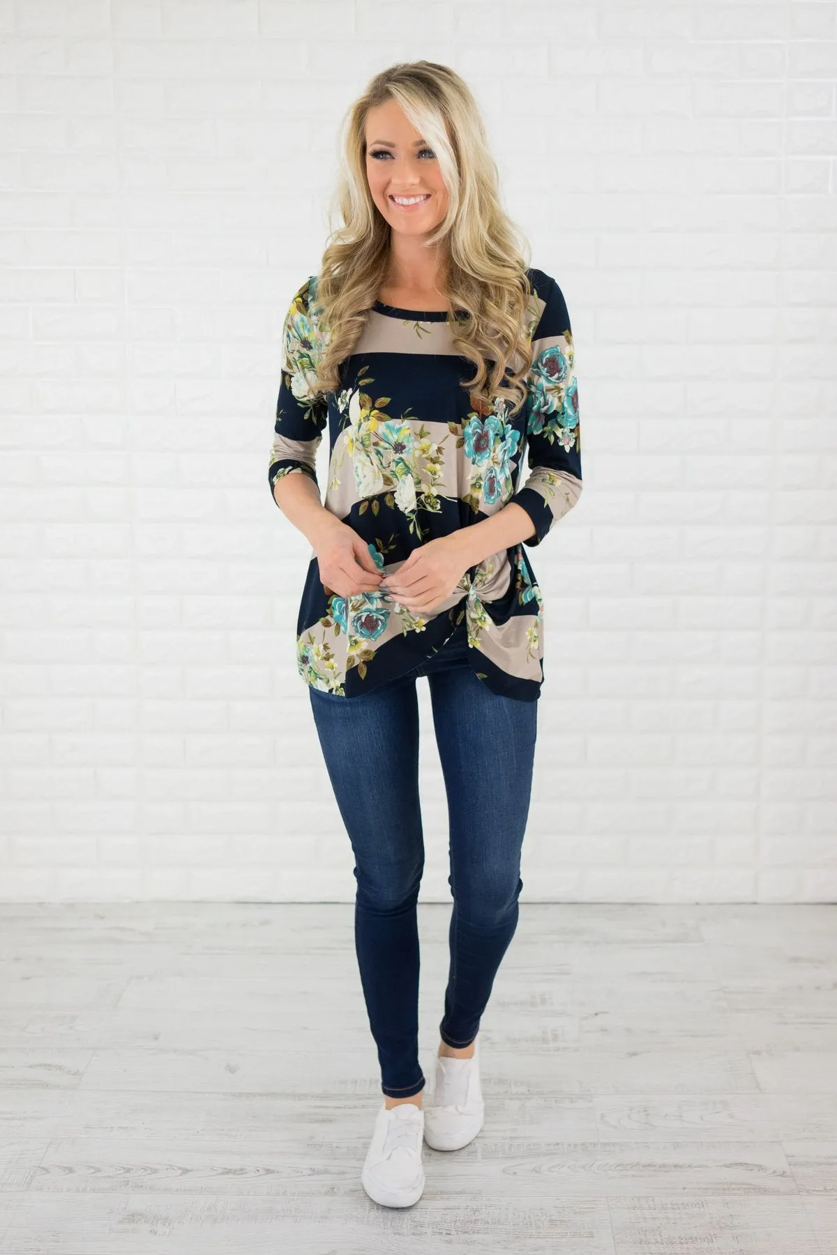 You're the Stripes to My Floral Knot Top
