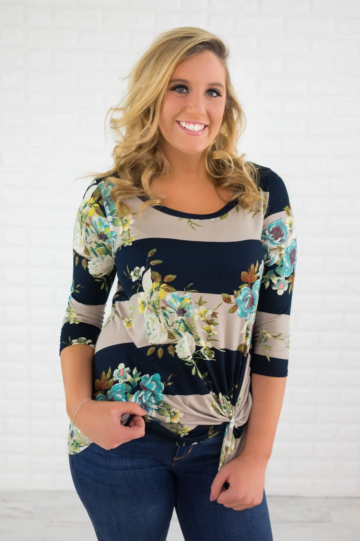 You're the Stripes to My Floral Knot Top