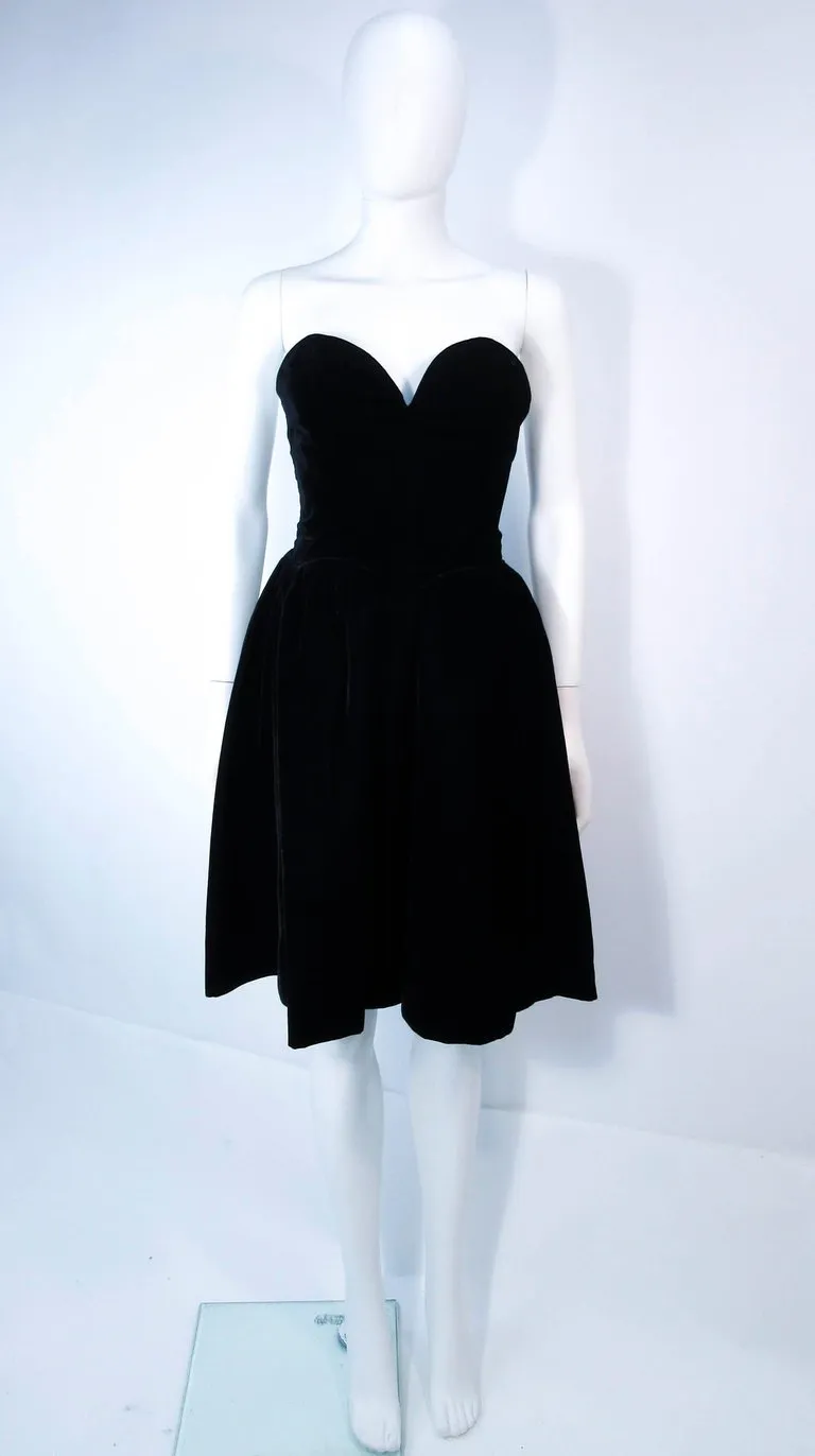 YVES SAINT LAURENT Black Velvet Cocktail Dress with Full Skirt Size 38