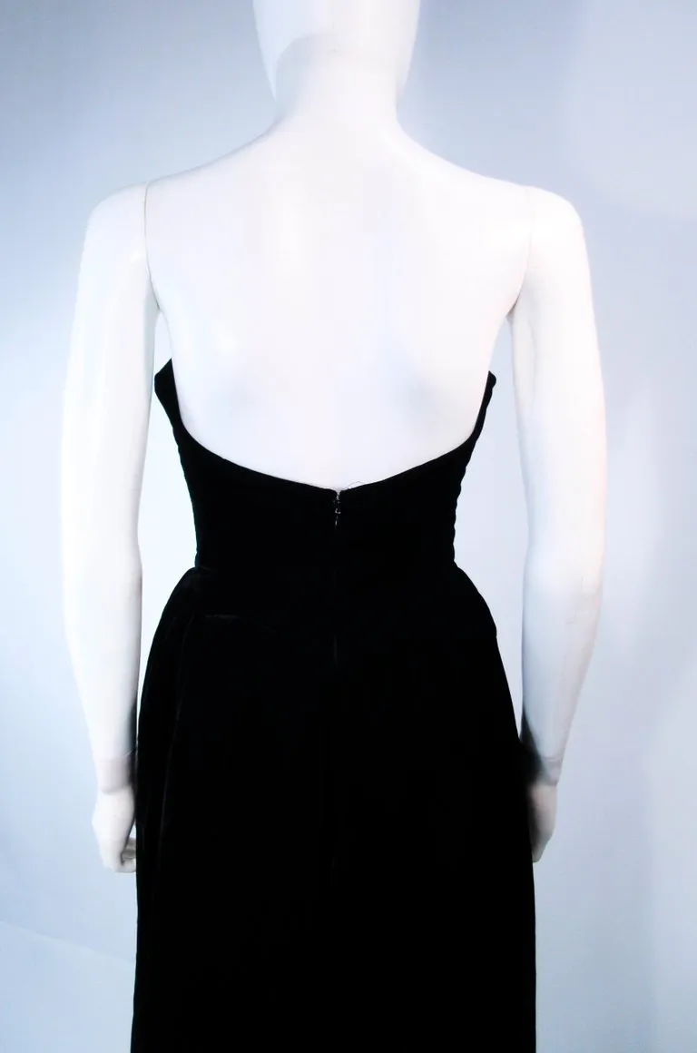 YVES SAINT LAURENT Black Velvet Cocktail Dress with Full Skirt Size 38