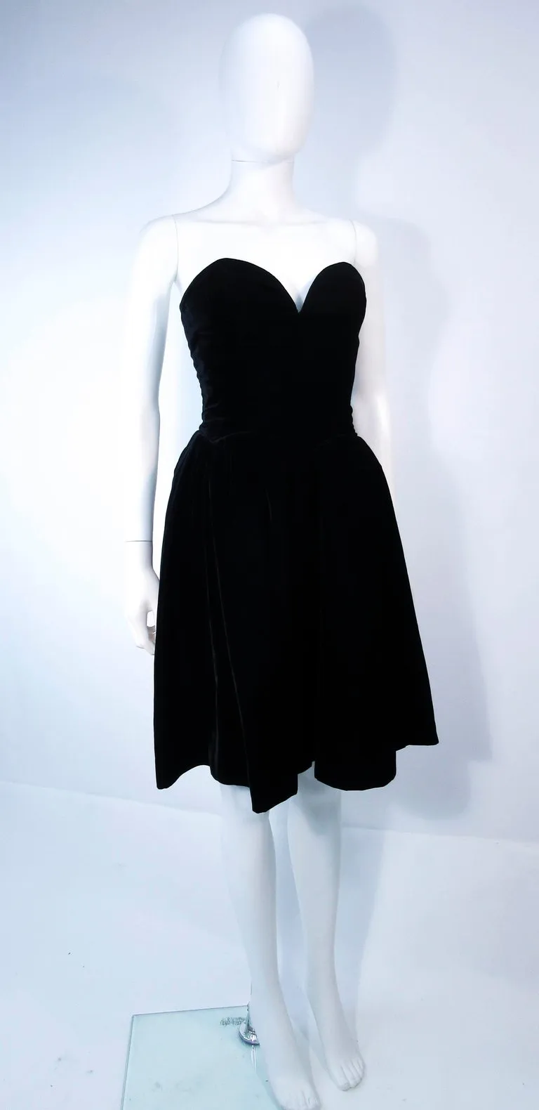 YVES SAINT LAURENT Black Velvet Cocktail Dress with Full Skirt Size 38