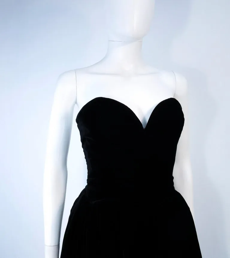 YVES SAINT LAURENT Black Velvet Cocktail Dress with Full Skirt Size 38