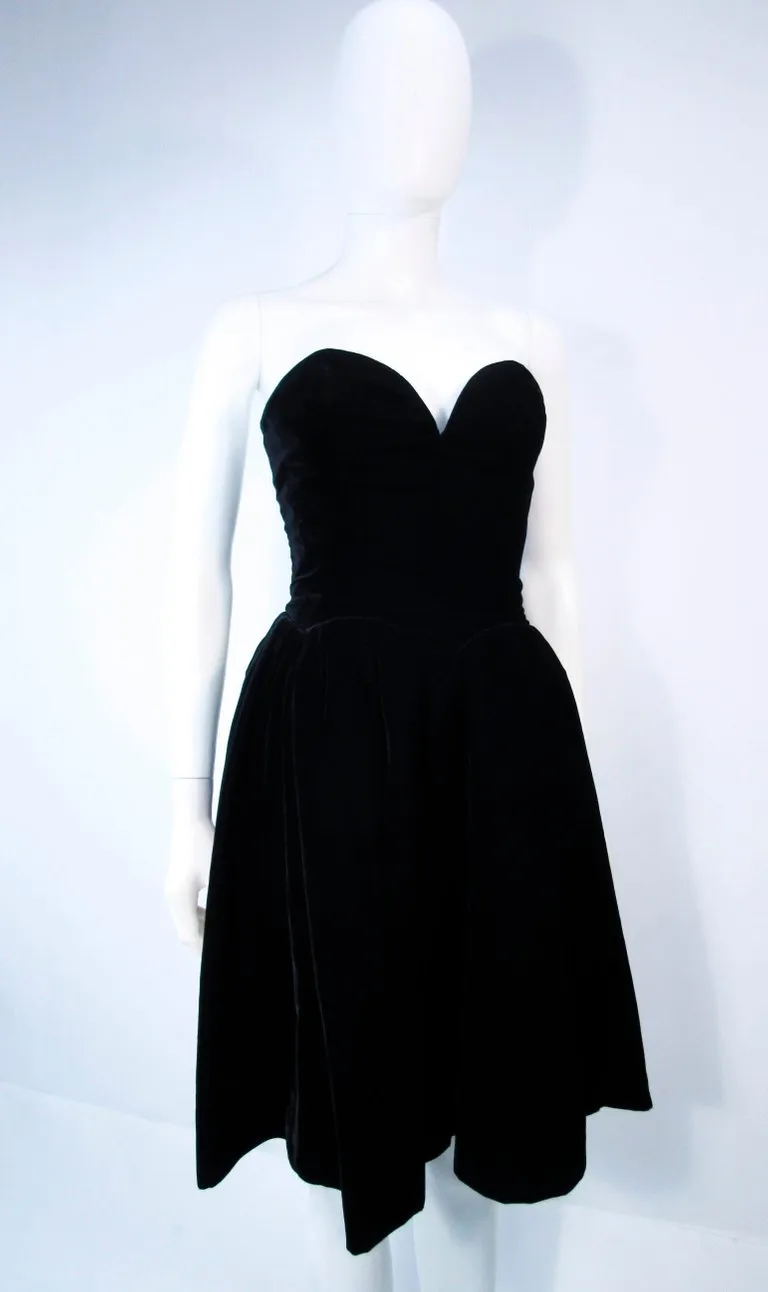 YVES SAINT LAURENT Black Velvet Cocktail Dress with Full Skirt Size 38
