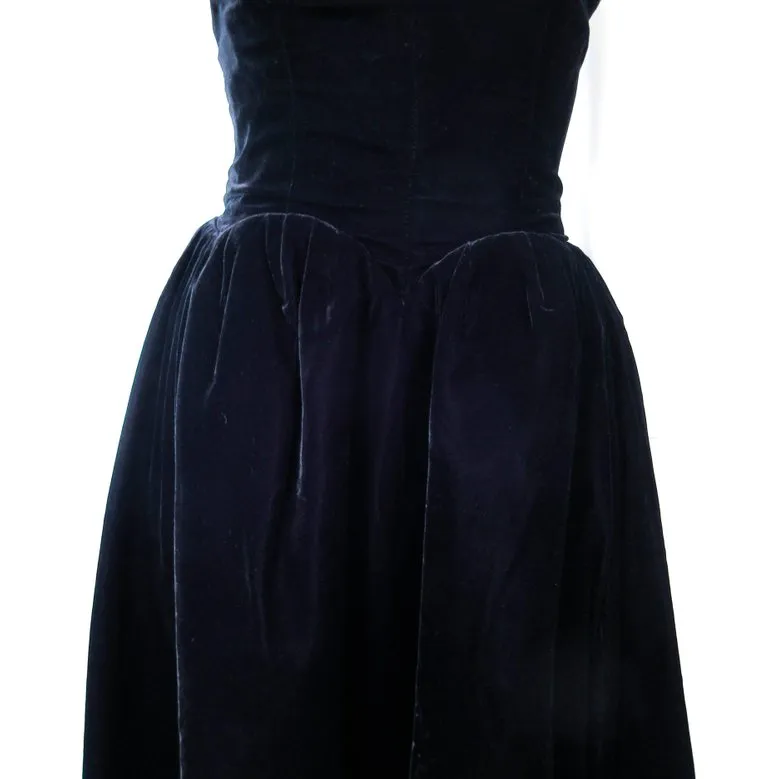 YVES SAINT LAURENT Black Velvet Cocktail Dress with Full Skirt Size 38